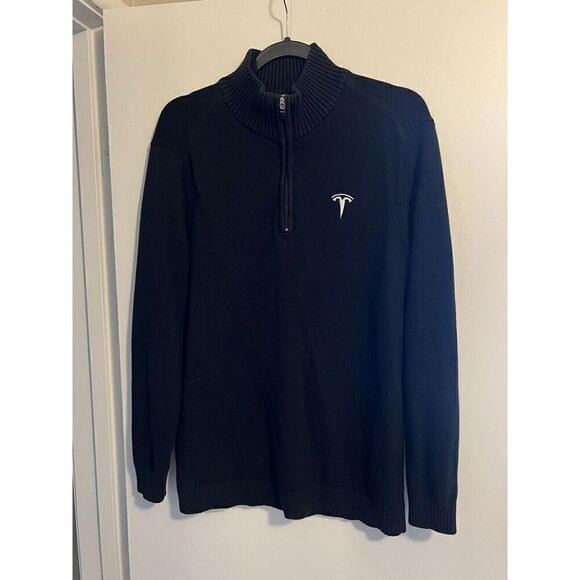 Tesla Mens Black Long Sleeve Pullover Sweater 1/2 Zip Sweater - Picture 1 of 4